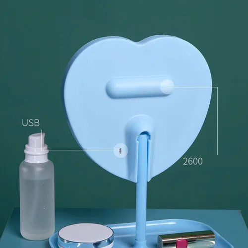 Vista 4 de Espejo de tocador de maquillaje de corazón con luces LED, luces de control táctil, brillo ajustable, espejo de tocador iluminado con carga USB