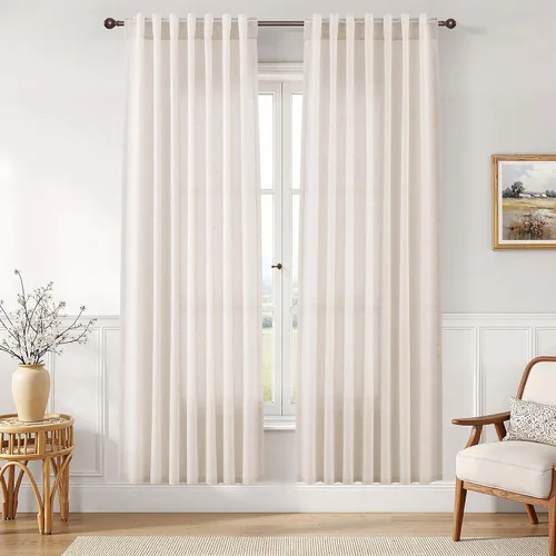 Vista 102 de Joywell - Cortinas de lino de 96 pulgadas de largo para sala de estar Natural