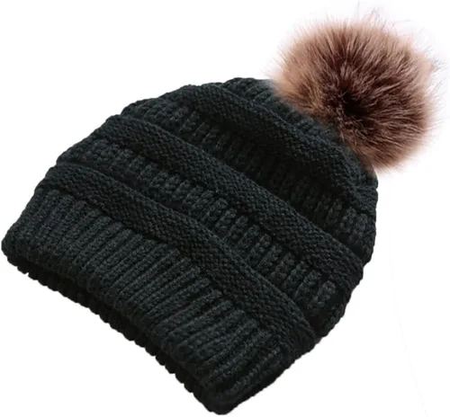 Vista 3 de Ottsas Gorro de invierno para mujer, con pompón, cálido, de doble capa, de punto suave, grueso