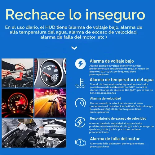 Vista 3 de HUD para automóvil, universal OBD2 + pantalla HUD para coche, proyector de alarma de sobrevelocidad