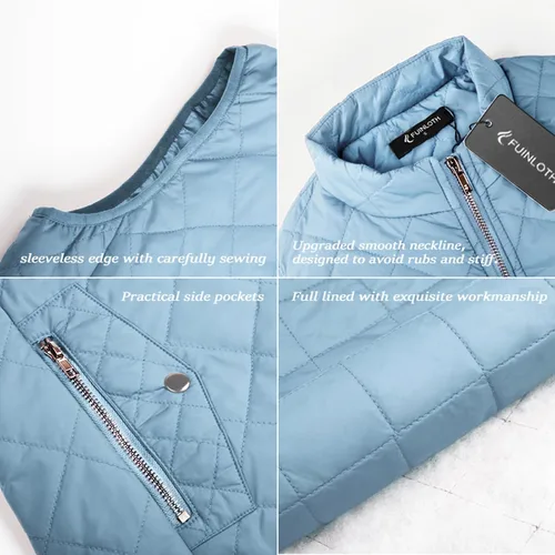 Vista 4 de Fuinloth - Chaleco acolchado para mujer, diseño de cuello alto, ligero, con cierre