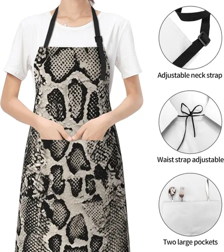 Vista 6 de YANYU Classic Snake Skin Print 28x33 In Kitchen Apron Stylish Chef Apron with Pockets for Cooking Baking Painting