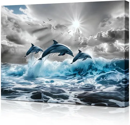 Vista 10 de Playa - Arte de pared del océano: tortugas marinas en un lienzo azul para decoración de baño, arte marino, tortuga hawaiana, decoración costera