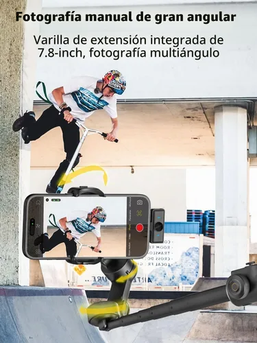 Vista 6 de AOCHUAN Estabilizador de cardán para iPhone y Android, cardán de teléfono de 3 ejes con micrófono de solapa inalámbrico, poste de extensión Negro