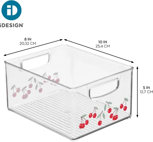 Vista 3 de iDesign Organizador de baño, impresión decorativa, cesta de almacenamiento de plástico apilable para maquillaje y organización de tocador