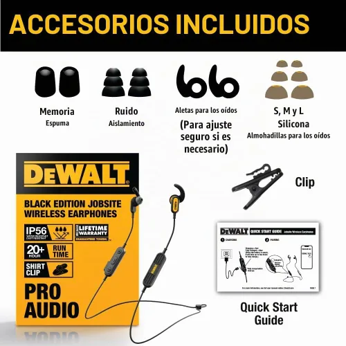 Vista 8 de DEWALT Auriculares de Banda para el Cuello Bluetooth de Servicio Pesado - Edición Especial Negra, Auriculares Inalámbricos Bluetooth 5.2