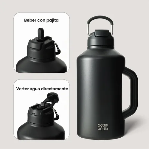 Vista 5 de BOTTLE BOTTLE Botella de agua aislada de 64 onzas con popote y tapa de doble uso, jarra de medio galón para hombres con asa, botella de agua