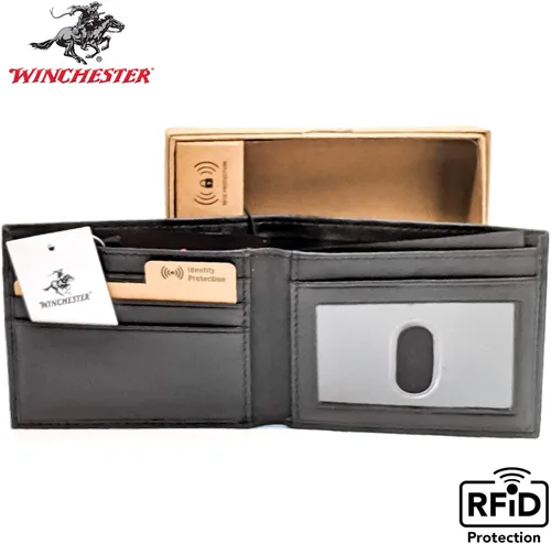Vista 3 de Winchester billete RFID carteras para hombres de cuero genuino grano completo, ranura delgada para tarjeta con ventana de identificación ligero