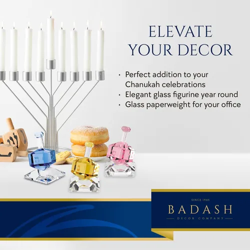 Vista 6 de Badash Decoración Dreidel de cristal amarillo hecha a mano, 3 pulgadas de alto