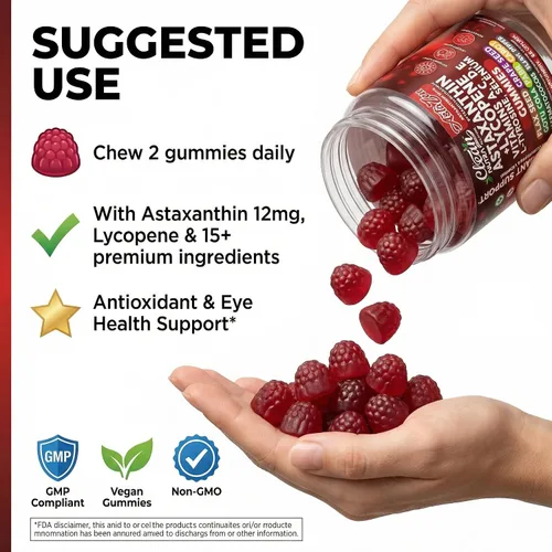 Vista 6 de Clean Nutraceuticals AstaZen - Gomitas de astaxantina de 12 mg - con licopeno, vitaminas A C D E, L-tirosina y selenio - Gomitas de apoyo