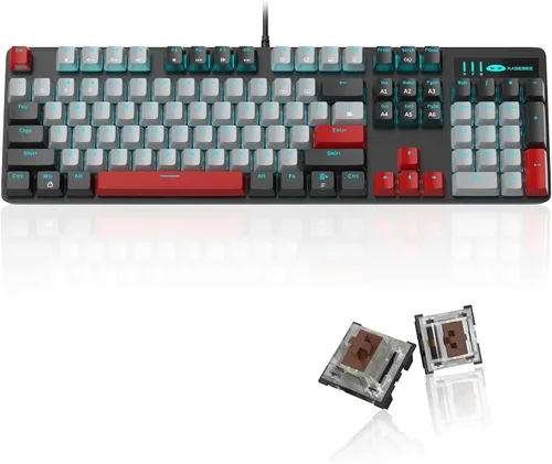 Vista 17 de MageGee - Teclado mecánico para juegos, nuevo teclado retroiluminado de 104 teclas con interruptores azules, teclado mecánico USB con cable