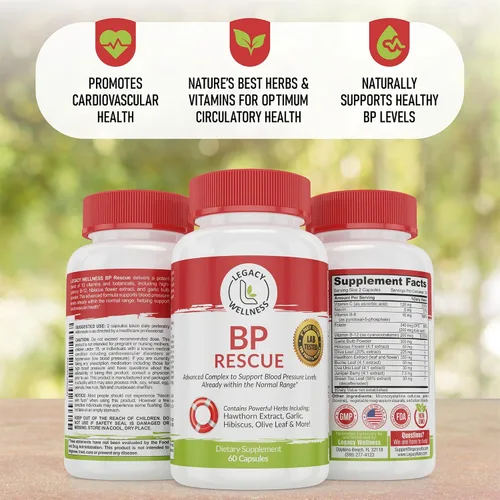 Vista 5 de BP Rescue Suplemento de apoyo para la presión arterial, vitaminas y hierbas para ayudar a la circulación y el flujo sanguíneo, suplementos naturales