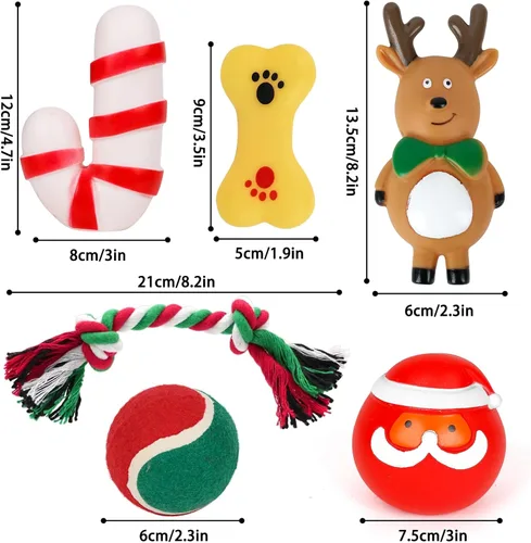 Vista 2 de Juguetes navideños para perros, juego de 6 juguetes navideños para perros con juguetes chirriantes