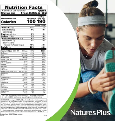 Vista 5 de NaturesPlus SPIRU-TEIN, vainilla - 1.06 libras - Polvo de proteína de espirulina - Vitaminas y minerales para energía - Vegetariano, sin gluten - 16