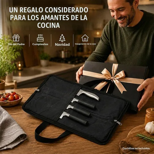 Vista 7 de Rollo de cuchillos, bolsa resistente para cuchillos, estuche de lona encerada con 4 ranuras para cuchillos y herramientas de cocina, bolsa