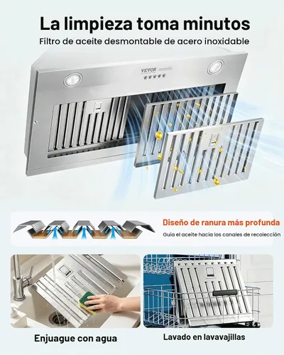 Vista 8 de VEVOR Campana de Ventilación Integrada, 800CFM 3-Velocidades, Campana de Cocina de Acero Inoxidable de 36 Pulgadas con Control de Botón de Impulso