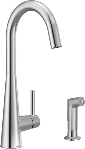 Vista 5 de Moen 7870 Elegante grifo de cocina de arco alto con rociador lateral, cromado