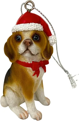 Vista 2 de Yuletide Designs Figura de perro adornos de Navidad con sombreros de Papá Noel