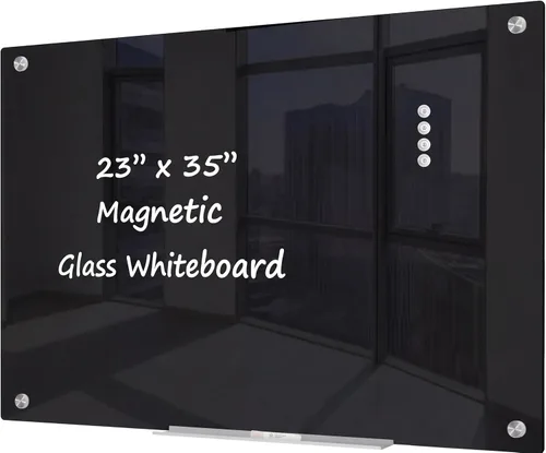 Vista 18 de J&J worldwide Pizarra blanca de vidrio magnético negro de 47 x 35 pulgadas, sin marco, de vidrio templado, borrado en seco, para montaje en pared