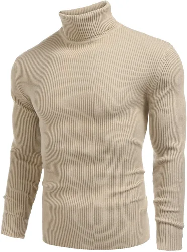 Vista 2 de COOFANDY - Suéter de punto para hombre, acanalado, entallado y con cuello de tortuga
