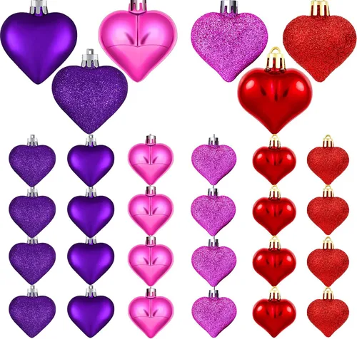 Vista 8 de Emopeak 24 adornos en forma de corazón de San Valentín, adornos románticos para el día de San Valentín, 3 estilos (brillante, brillantina), 3