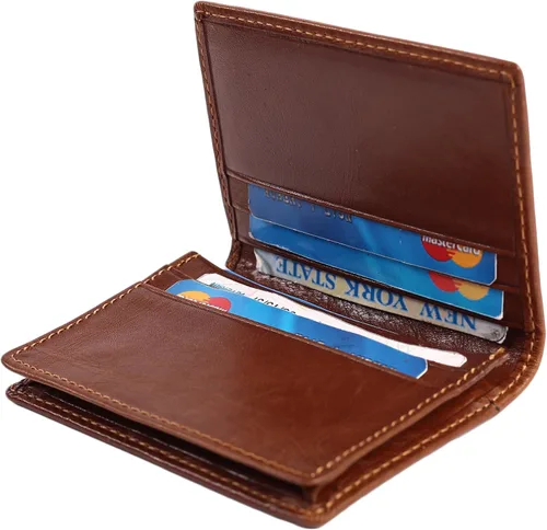 Vista 13 de Billetera delgada de cuero auténtico con bolsillo frontal, espacio para identificación y tarjetero con tecnología RFID