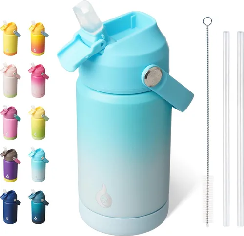 Vista 33 de BJPKPK - Botella de agua aislada con tapa de popote, 532 ml Botellas termo con boquilla suave, asa flexible y base antideslizante, libre de BPA, a