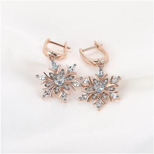 Vista 2 de yaoqijie - Aretes de plata de ley 925 con piedras preciosas de copo de nieve, topacio azul para mujer, encantadores, delicados, joyería fina
