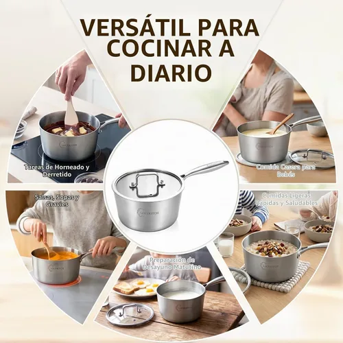 Vista 5 de LOLYKITCH Juego de cacerolas de acero inoxidable de 1QT y 2QT con tapas