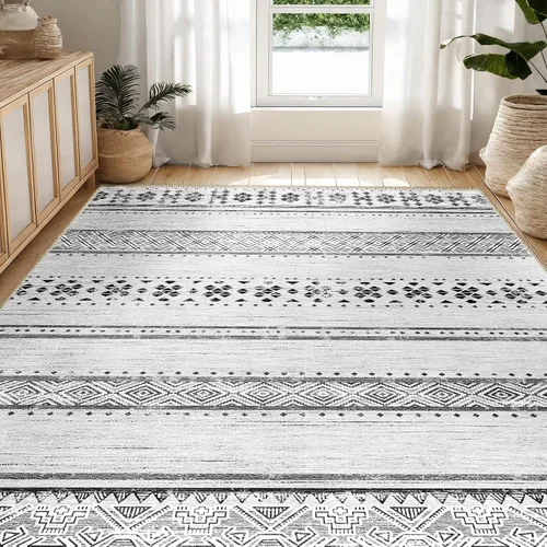 Vista 46 de BESTSWEETIE Alfombras de área de 2 x 3 pies para sala de estar, lavables, marroquíes, rústicas, geométricas neutrales, de pelo bajo
