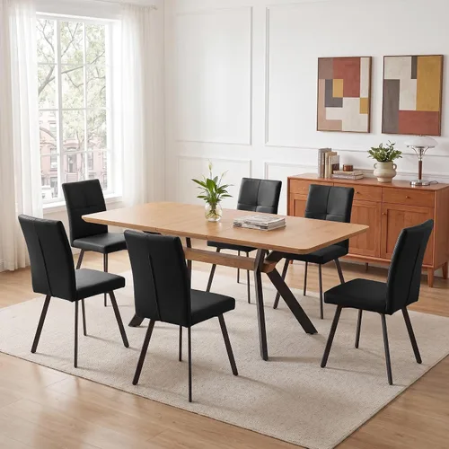 Vista 20 de HIPIHOM Mesa de comedor extensible de roble de 55-71" para cocina Mesa de roble