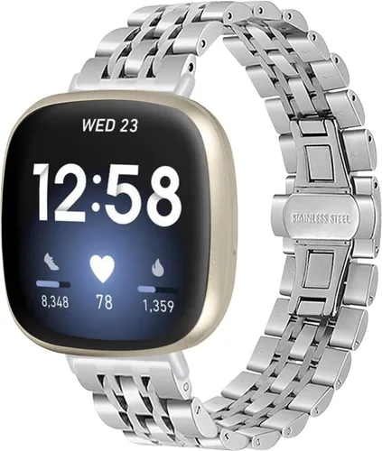 Vista 9 de Compatible con bandas Fitbit Versa 4/Versa 3/Sense 2/Sense para mujeres y hombres, correa de repuesto de metal de acero inoxidable para Fitbit Versa
