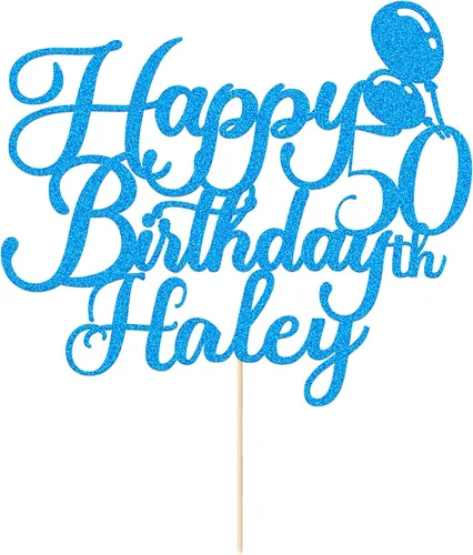 Vista 13 de Decoración de pastel de feliz cumpleaños, decoración de pastel de doble cara con purpurina para tartas, regalos personalizados con cualquier nombre