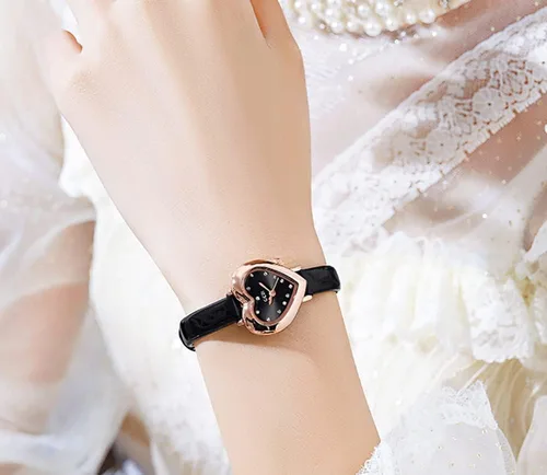 Vista 2 de MASTOP Reloj de lujo para mujer, con forma de corazón, correa de piel, cuarzo, impermeable, elegante, informal, para mujer
