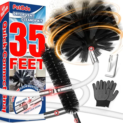 Vista 10 de PetOde Kit de limpiador de ventilación de secadora de 32 pies, cepillo flexible mejorado con accesorio de taladro para una limpieza efectiva