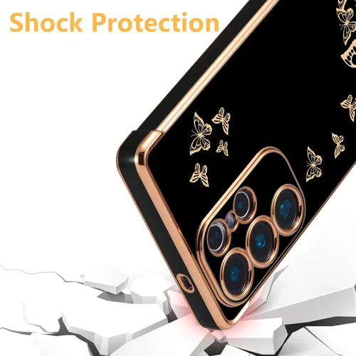 Vista 6 de ZTOFERA Funda de teléfono para Samsung Galaxy S23 Ultra 5G, elegante diseño de mariposa, para niñas y mujeres encantadoras, chapado suave, Negro