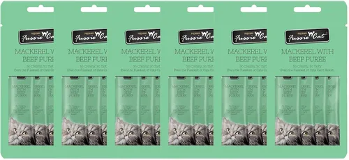 Vista 11 de Fussie Cat Golosinas prémium para gatos en puré de atún, golosinas para lamer, 3 paquetes de tubos de 4 a 0.5 onzas, (12 tubos en total), variedad