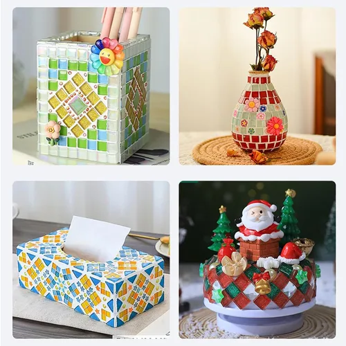 Vista 6 de Azulejos de mosaico de bricolaje para manualidades, kits de mosaico de vidrio colorido para adultos, 350 azulejos de mosaico de vidrieras a granel