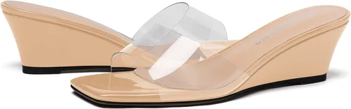Vista 6 de WAYDERNS Sandalias de tacón bajo con cuña de PVC para mujer, con puntera cuadrada, de 2.0 in
