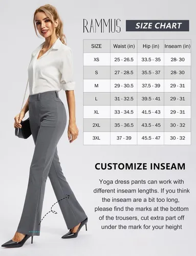 Vista 6 de Rammus Pantalones de yoga para mujer con bolsillos, pantalones de trabajo elásticos para mujer, corte de bota, para negocios, oficina, casual