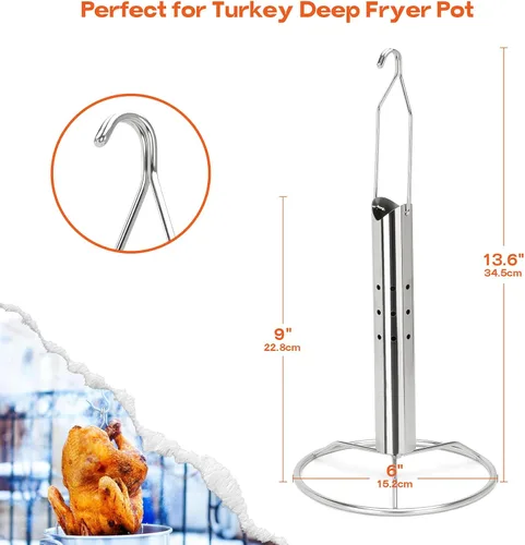 Vista 2 de Onlyfire - Estante para freír pollo y aves de corral con elevador de mango Hook for Deep Fry Pot Grill, Stainless Steel, Vertical Turkey Fryer