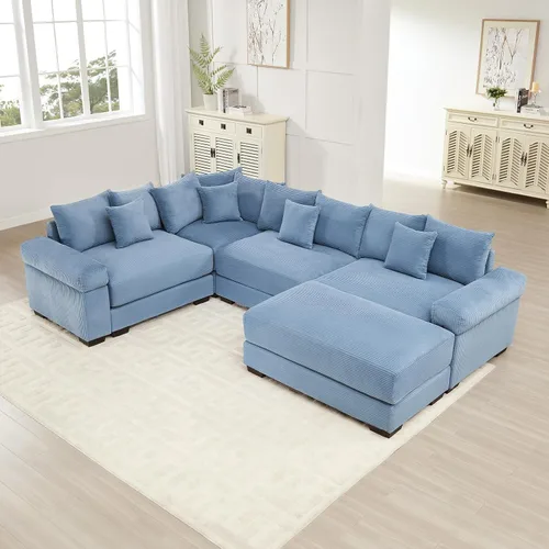 Vista 33 de ODUSE-DAILY Sofá modular de gran tamaño de 117.3 pulgadas, sofás modulares grandes de pana para sala de estar, sofás de 3 plazas, moderno juego