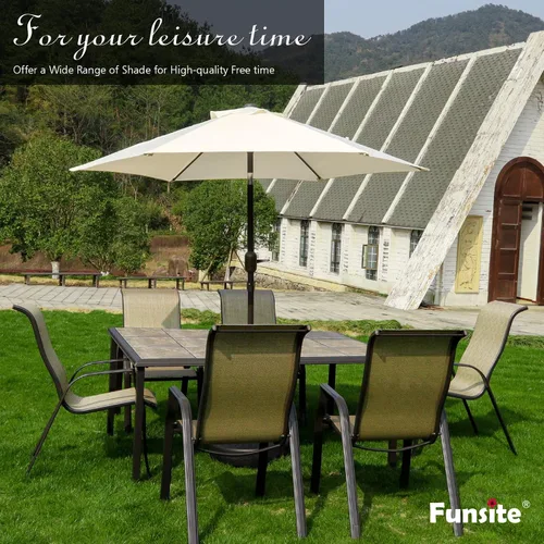 Vista 2 de Sombrilla de patio de 7.5 pies/9 pies, sombrilla de piscina con protección UV con poste resistente, sombrilla para exteriores con botón