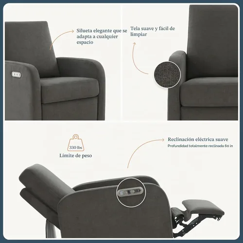 Vista 5 de Nurture& El sillón reclinable Porto Power Glider para guardería Carbón