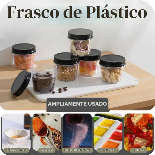 Vista 6 de novelinks Tarros de plástico transparente de 4 onzas con tapas negras, pequeños recipientes redondos reutilizables para alimentos, especias Negro