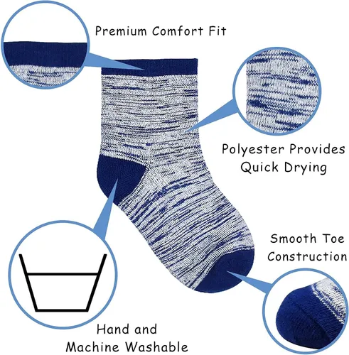 Vista 2 de SPTRAMLE Calcetines para niños 12 pares de calcetines para niños pequeños y niñas 1-14 años juego de calcetines deportivos de medio cojín