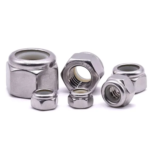 Vista 6 de Tuercas de bloqueo hexagonales con inserto de nailon 1/2-13, tuercas de seguridad inoxidables, accionamiento hexagonal, acabado brillante, acero