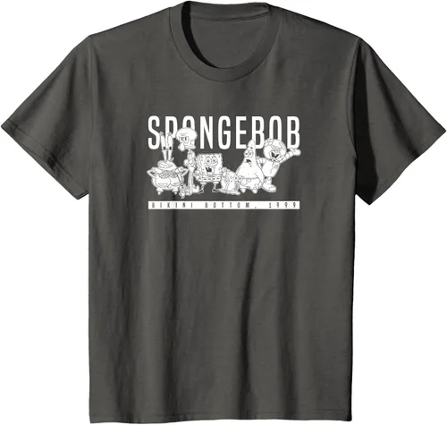 Vista 42 de Bob Esponja Vintage Group Simple Logo Camiseta, Negro