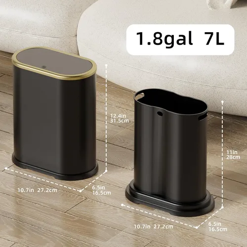 Vista 4 de KSSKSS Cubo de basura pequeño de 1.8 galones de color blanco con tapa, cubo de basura delgado para baño, a prueba de perros, con tapa desplegable