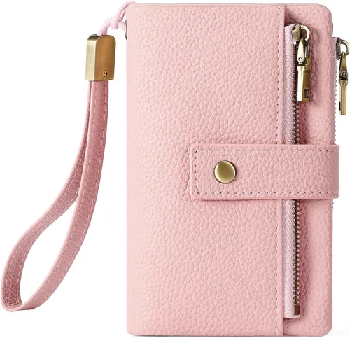Vista 17 de SENDEFN Cartera pequeña para mujeres de cuero con bloqueo RFID, cartera de muñeca, tarjetero con doble cremallera, monedero, cartera bifold